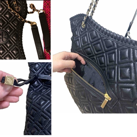 Tory Burch Marion Quilted Leather Slouchy Tote/Shoulder Bag in Black - Picture 11 of 13